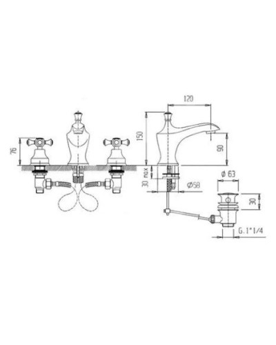 Смеситель для раковины с донным клапаном Caprigo Monarch 41-021-oro