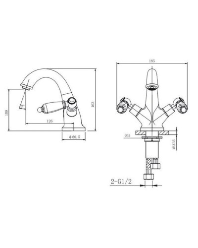 Смеситель для раковины с донным клапаном Caprigo Adria Classic Black Edition 03B-520-vot