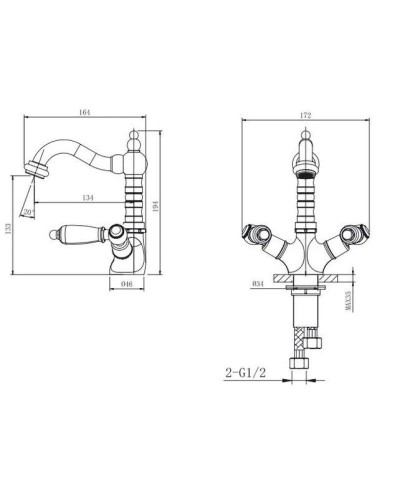 Смеситель для раковины с донным клапаном Caprigo Adria Classic Black Edition 03B-526-vot