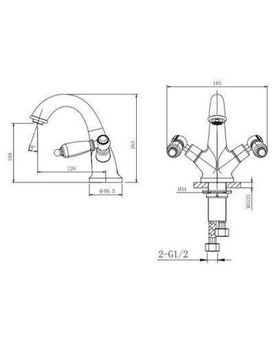 Смеситель для раковины с донным клапаном Caprigo Adria Classic Metal Edition 03M-520-vot