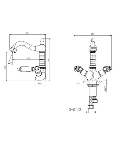 Смеситель для раковины с донным клапаном Caprigo Adria Classic Metal Edition 03M-526-crm