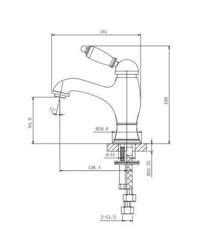 Смеситель для раковины с донным клапаном Caprigo Adria Uno 02-520-crm