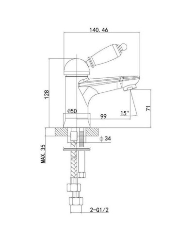 Смеситель для раковины с донным клапаном Caprigo Adria Uno 02-522-crm