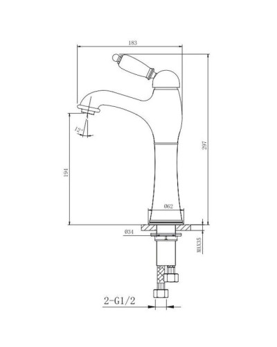 Смеситель для раковины с донным клапаном Caprigo Adria Uno 02-525-crm