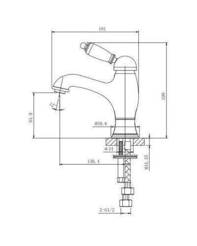 Смеситель для раковины с донным клапаном Caprigo Adria Uno Black Edition 02B-520-crm