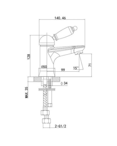 Смеситель для раковины с донным клапаном Caprigo Adria Uno Black Edition 02B-522-crm