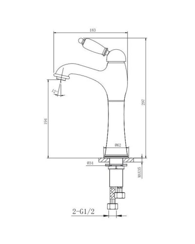 Смеситель для раковины с донным клапаном Caprigo Adria Uno Black Edition 02B-525-crm