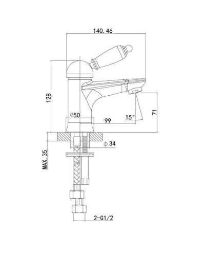 Смеситель для раковины с донным клапаном Caprigo Adria Uno Metal Edition 02M-522-crm
