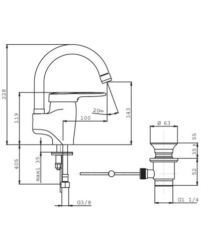 Смеситель для раковины с донным клапаном Jacob Delafon Kandel E661RU-CP