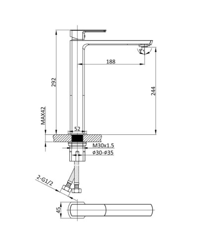 Смеситель для раковины без донного клапана Vincea Next VBF-1N2MB