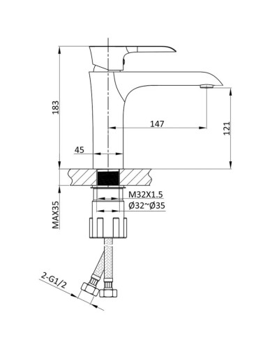 Смеситель для раковины без донного клапана Vincea Esse VBF-1E1CH