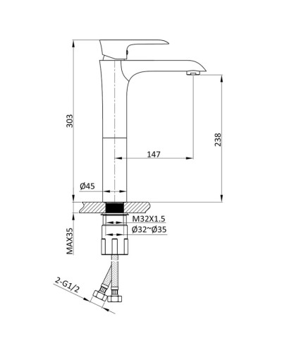 Смеситель для раковины без донного клапана Vincea Esse VBF-1E2MB
