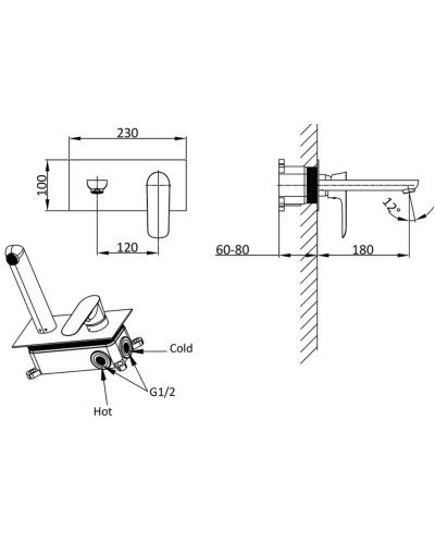 Смеситель для раковины без донного клапана Vincea Esse VBFW-1E1MB