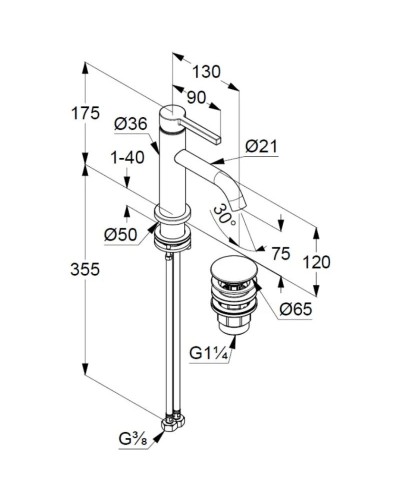 Смеситель для раковины с донным клапаном Kludi Nova Fonte Pura 202660515