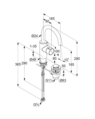 Смеситель для раковины с донным клапаном Kludi Bozz 380270576