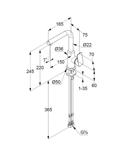 Смеситель для раковины без донного клапана Kludi Pure&Style 400243975