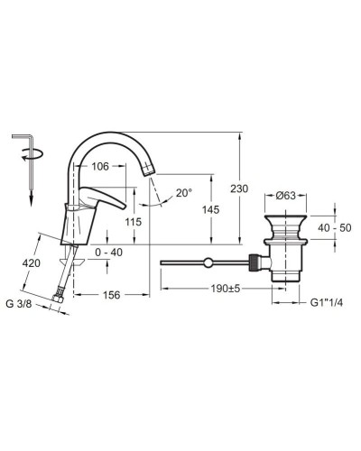 Смеситель для раковины с донным клапаном Jacob Delafon Panache E72241-CP