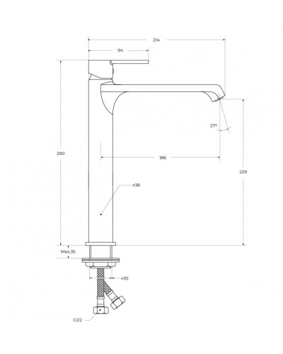 Смеситель для накладной раковины без донного клапана BelBagno AURORA-LMC-CRM-W0