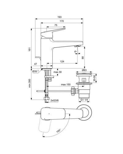 Смеситель для раковины с донным клапаном CoolStart Ideal Standard Ceraplan BD226AA