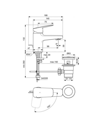 Смеситель для раковины с донным клапаном CoolStart Ideal Standard Ceraplan BD203AA