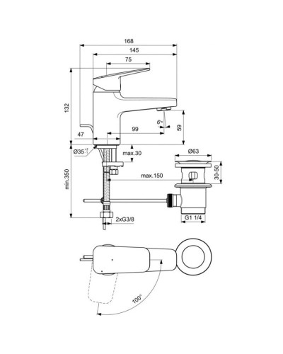Смеситель для раковины с донным клапаном CoolStart Ideal Standard Ceraplan BD205AA