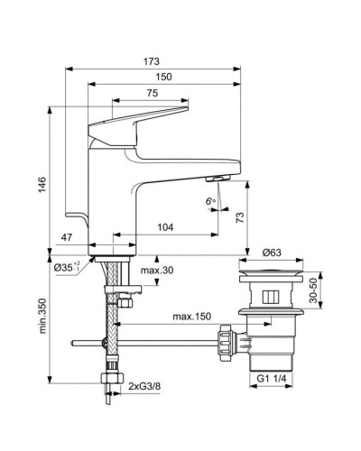 Смеситель для раковины с донным клапаном Ideal Standard Ceraplan BD212AA