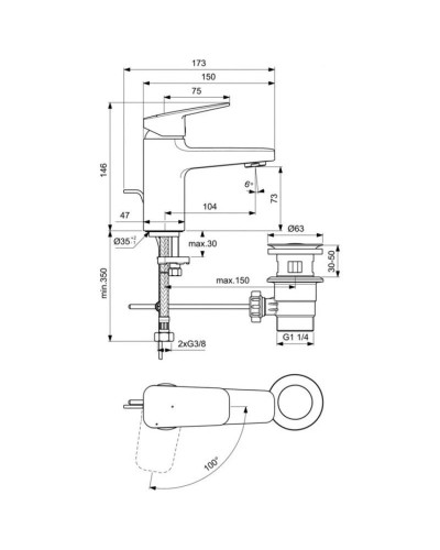 Смеситель для раковины с донным клапаном CoolStart Ideal Standard Ceraplan BD213AA