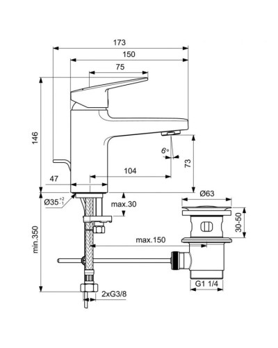Смеситель для раковины с донным клапаном Ideal Standard Ceraplan BD214AA