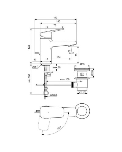 Смеситель для раковины с донным клапаном CoolStart Ideal Standard Ceraplan BD215AA