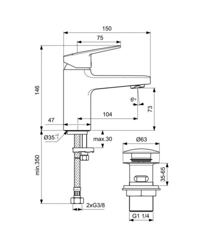 Смеситель для раковины с донным клапаном Ideal Standard Ceraplan BD216AA