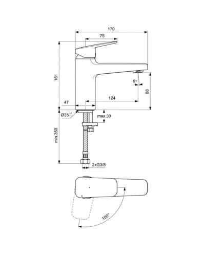 Смеситель для раковины без донного клапана CoolStart Ideal Standard Ceraplan BD224AA