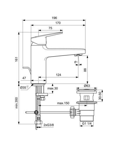 Смеситель для раковины с донным клапаном Ideal Standard Ceraplan BD225AA
