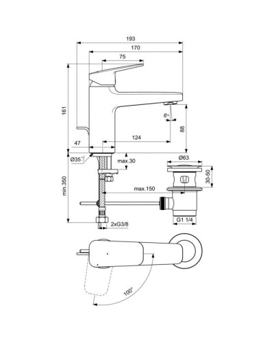 Смеситель для раковины с донным клапаном CoolStart Ideal Standard Ceraplan BD228AA