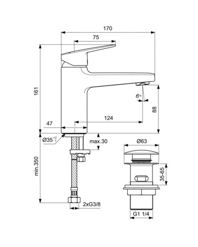Смеситель для раковины с донным клапаном Ideal Standard Ceraplan BD229AA