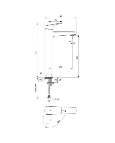 Смеситель для раковины без донного клапана CoolStart Ideal Standard Ceraplan BD237AA