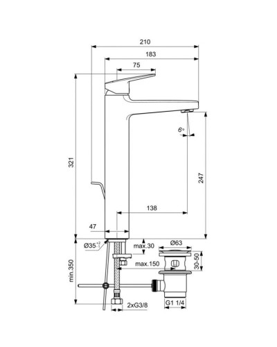 Смеситель для раковины с донным клапаном Ideal Standard Ceraplan BD238AA