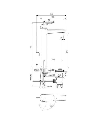 Смеситель для раковины с донным клапаном CoolStart Ideal Standard Ceraplan BD239AA