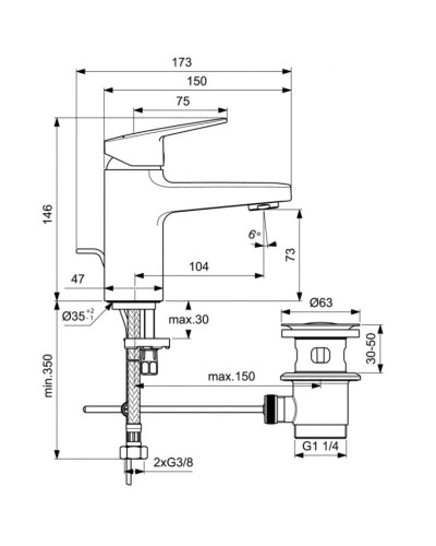 Смеситель для раковины с донным клапаном Ideal Standard Ceraplan BD274AA