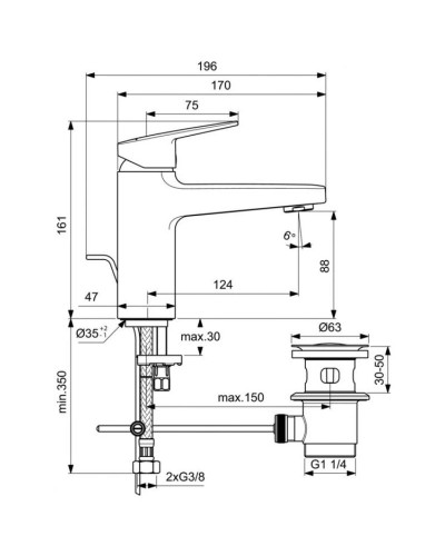 Смеситель для раковины с донным клапаном Ideal Standard Ceraplan BD276AA