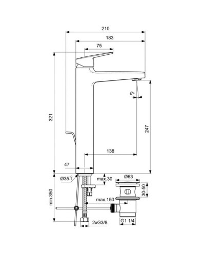 Смеситель для раковины с донным клапаном Ideal Standard Ceraplan BD277AA