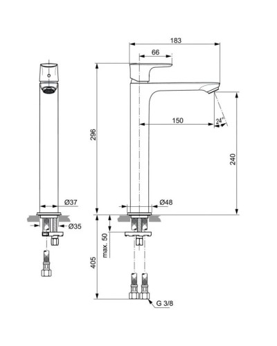 Смеситель для раковины без донного клапана Ideal Standard Connect Air A7027GN