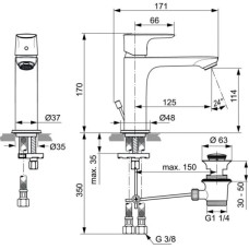 Смеситель для раковины с донным клапаном Ideal Standard Connect Air A7012GN