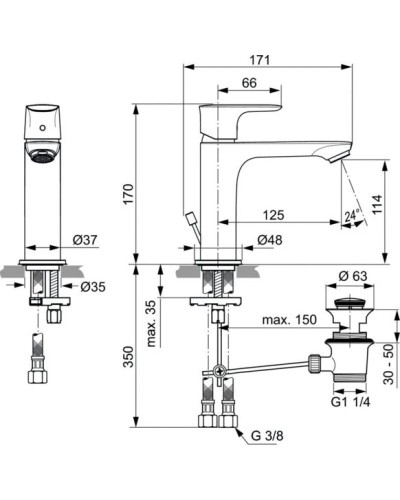 Смеситель для раковины с донным клапаном Ideal Standard Connect Air A7012GN