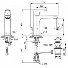 Смеситель для раковины с донным клапаном Ideal Standard Connect Air A7012A2