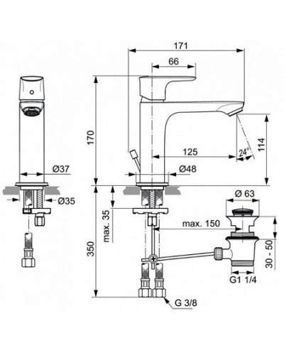 Смеситель для раковины с донным клапаном Ideal Standard Connect Air A7012A2
