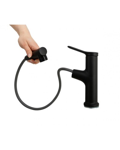 Смеситель для раковины без донного клапана с выдвижным изливом BelBagno BB-LVMD-NERO-W0 черный матовый