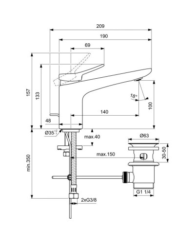 Смеситель для раковины с донным клапаном Ideal Standard Conca BD456AA