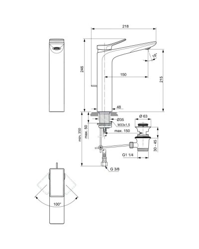 Смеситель для раковины с донным клапаном Ideal Standard Conca BC757A2