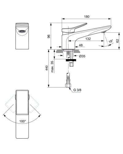 Смеситель для раковины без донного клапана Ideal Standard Conca BC754A5