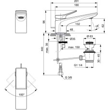 Смеситель для раковины с донным клапаном Ideal Standard Conca BC753AA